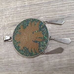 Vintage TAXCO Mexico Sterling Silver   Chip Inlay Eagle Double Sided Pendant